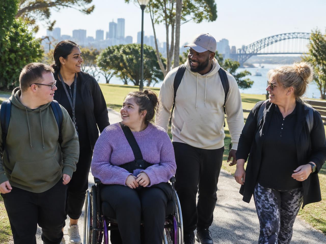 People walking together in a sunny Sydney park